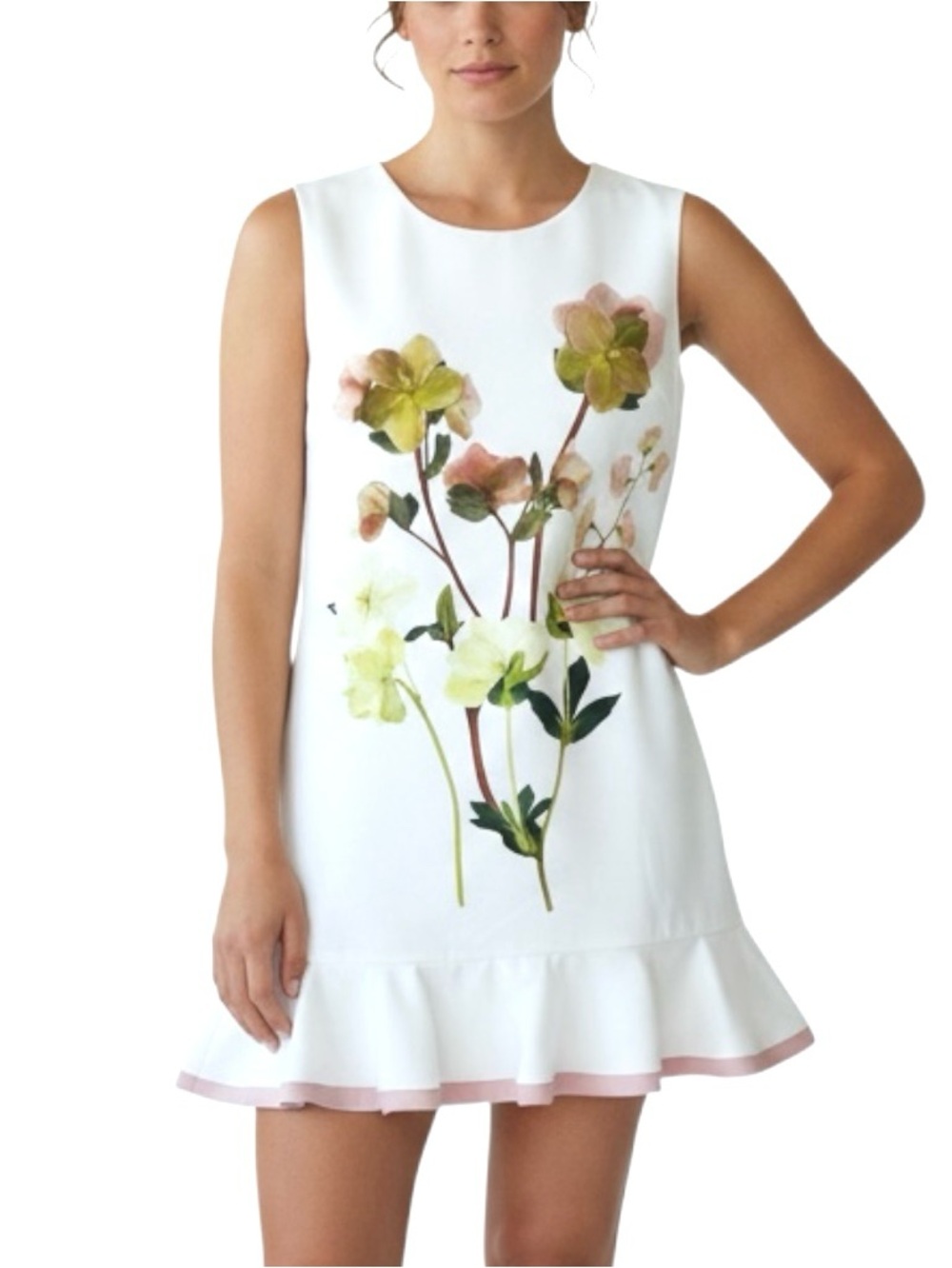 Victoria Beckham x Target Dress White Tropical Floral Ruffle Lining Sz XL NWOT